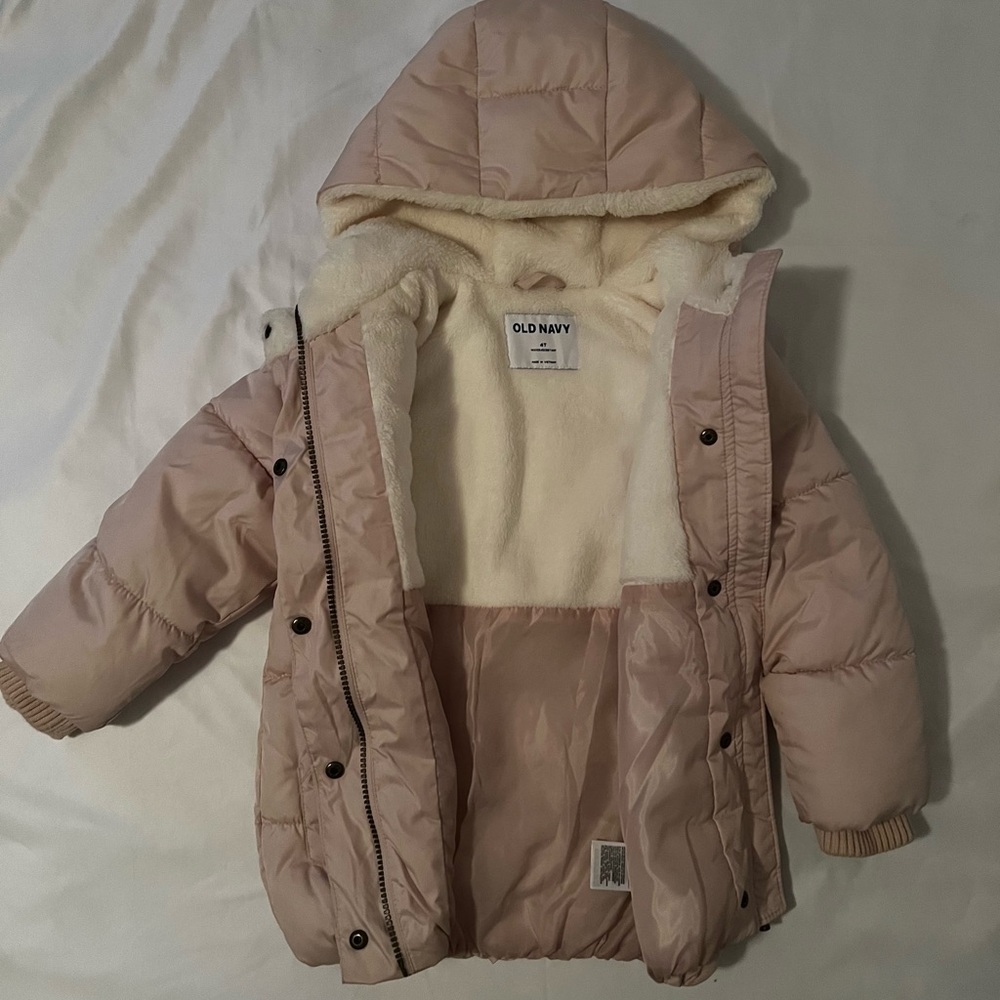 Old Navy Sz.4T Baby-Pink Sherpa-lined Hooded Puffer Jacket